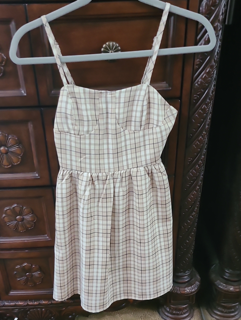 SHEIN Cream Plaid Spaghetti Strap Girls Dress